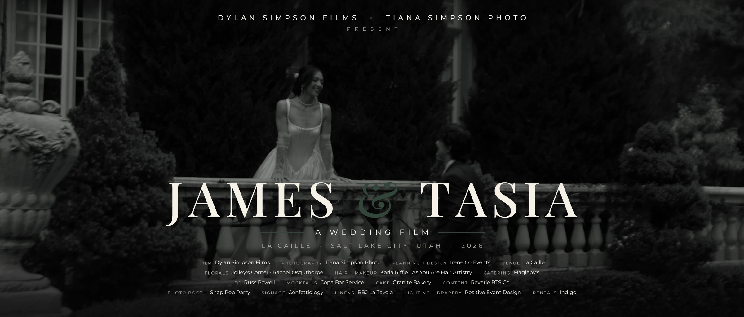 James and Tasia wedding film title frame at La Caille, Salt Lake City, Utah