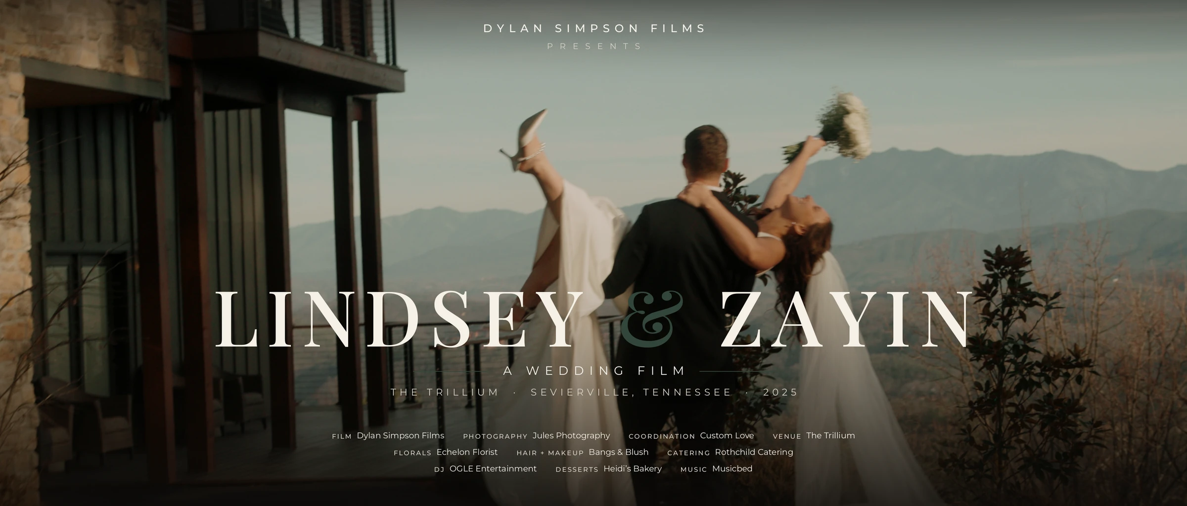 Lindsey and Zayin wedding film title frame at The Trillium, Sevierville, Tennessee