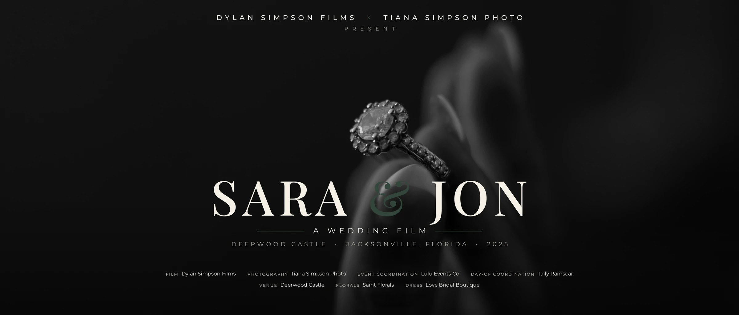 Sara and Jon wedding film title frame at Deerwood Castle, Jacksonville, Florida