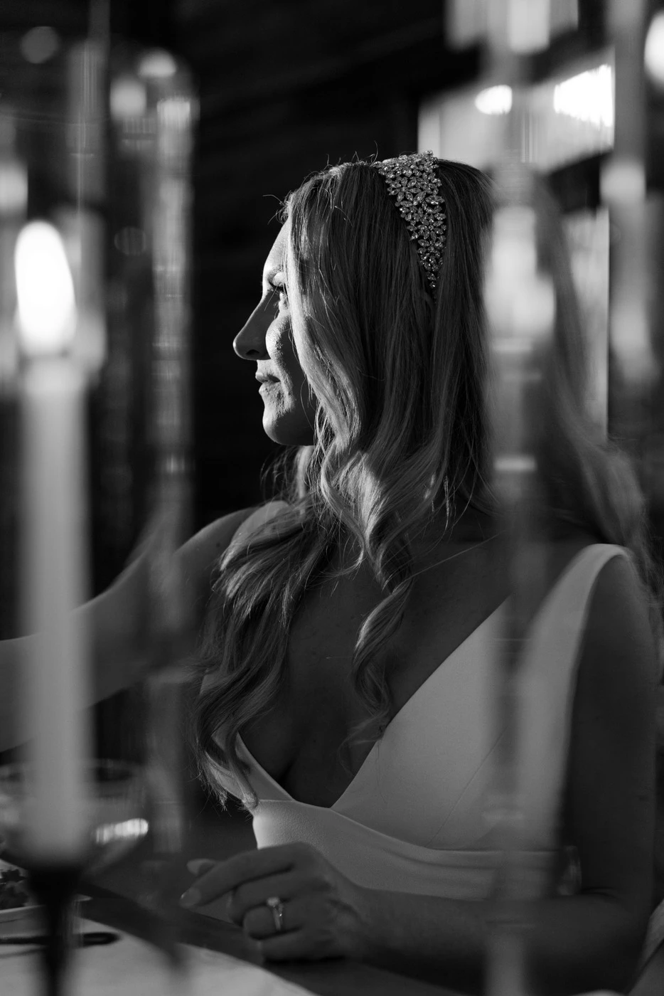 Bride's profile by candlelight